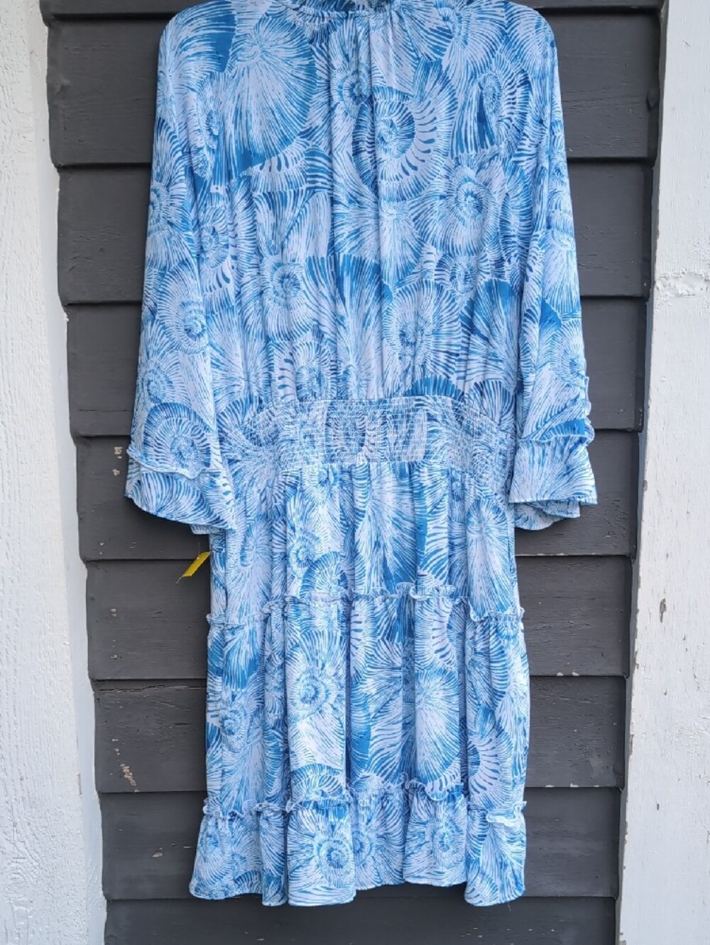 Chico's Light Blue Floral Ruffle Midi Dress Size 12 Large - Picture 11 of 16